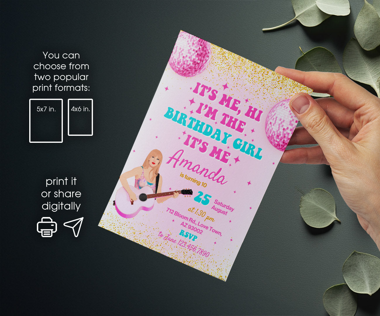 Taylor Swift Eras Tour customizable invitation template | Share or Print | girl | VJ576