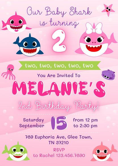 Baby Shark customizable invitation template | Share or Print | FQ449