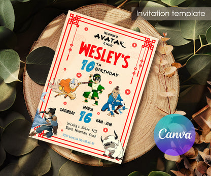 Avatar The Last Airbender customizable invitation template | Share or Print | LQ035