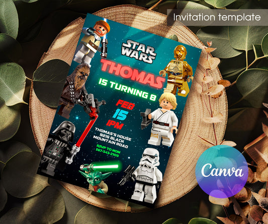 Star Wars Darth Vader Lego Minifigures customizable invitation template | Share or Print | HA529
