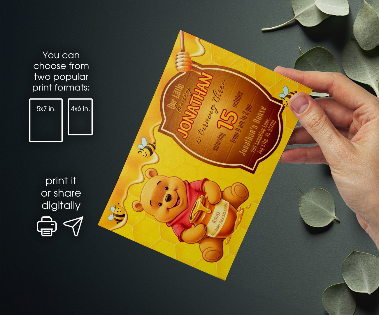 Winnie the Pooh customizable invitation template | Share or Print | EQ308