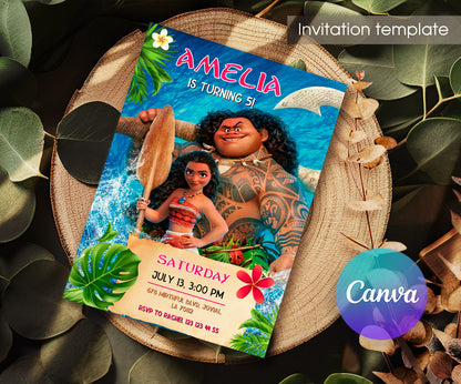 Moana Princess customizable invitation template | Share or Print | girl | DE723