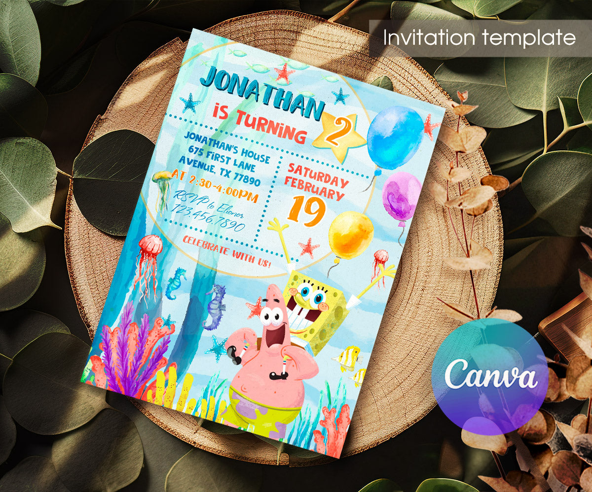 SpongeBob SquarePant customizable invitation template | Share or Print | OW678