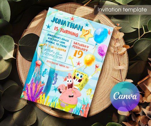SpongeBob SquarePant customizable invitation template | Share or Print | OW678
