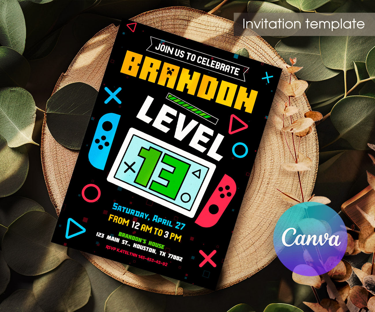Nintendo Switch Gamer customizable invitation template | Share or Print | KF051