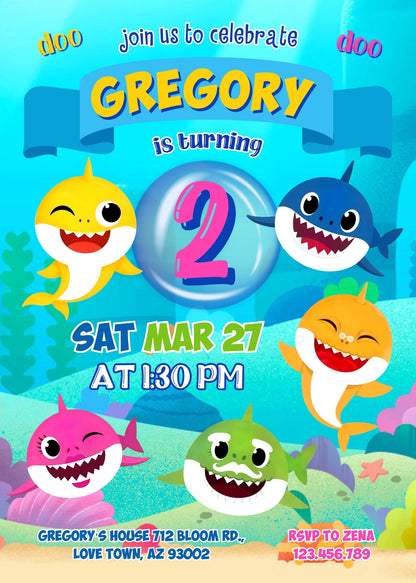 Baby Shark customizable invitation template | Share or Print | BX757