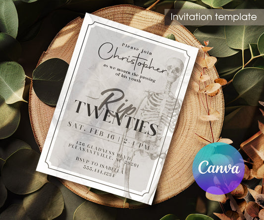 Rip Twenties Birthday customizable invitation template | Share or Print | KU054