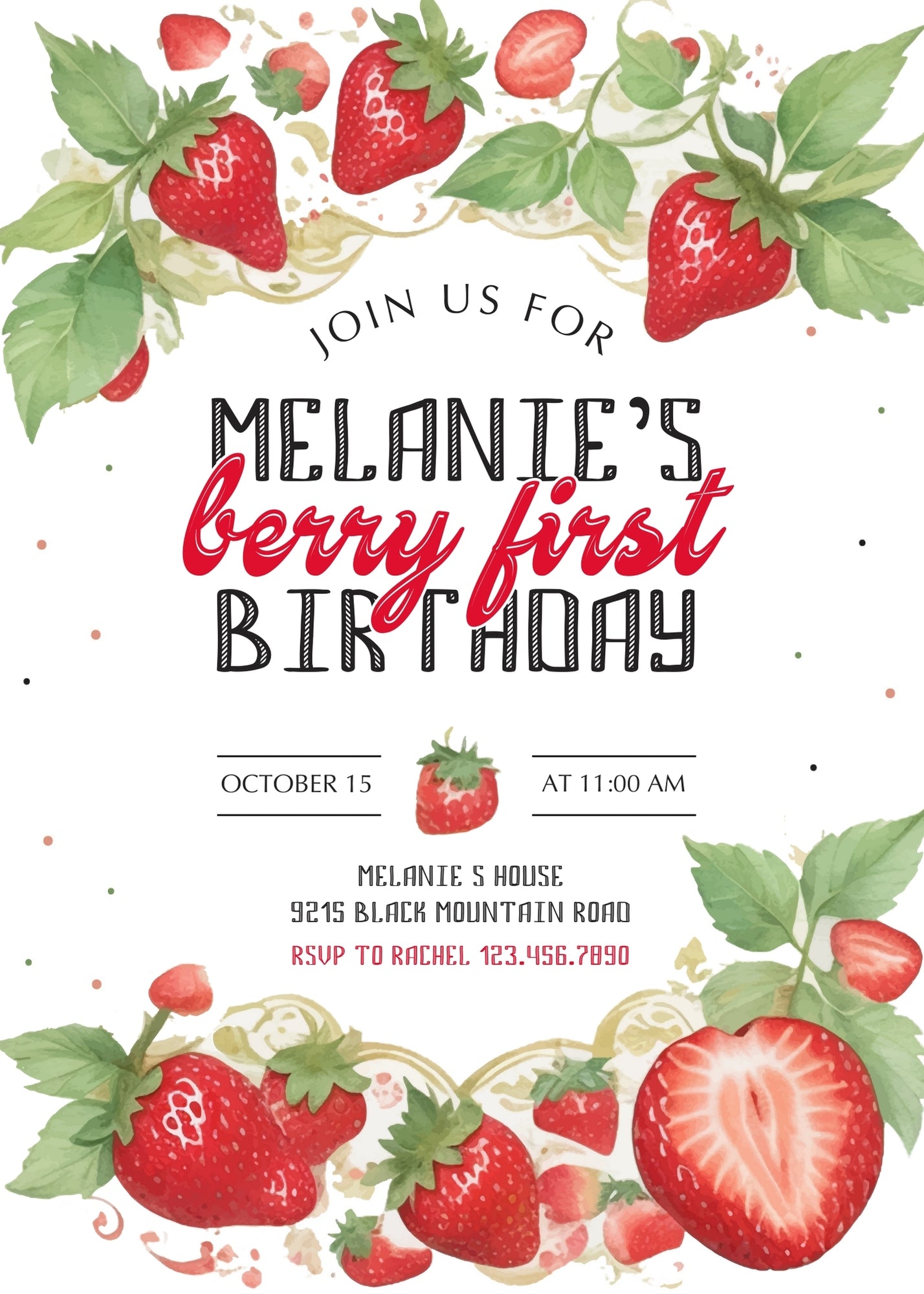Berry First Birthday customizable invitation template | Share or Print | girl | IE937
