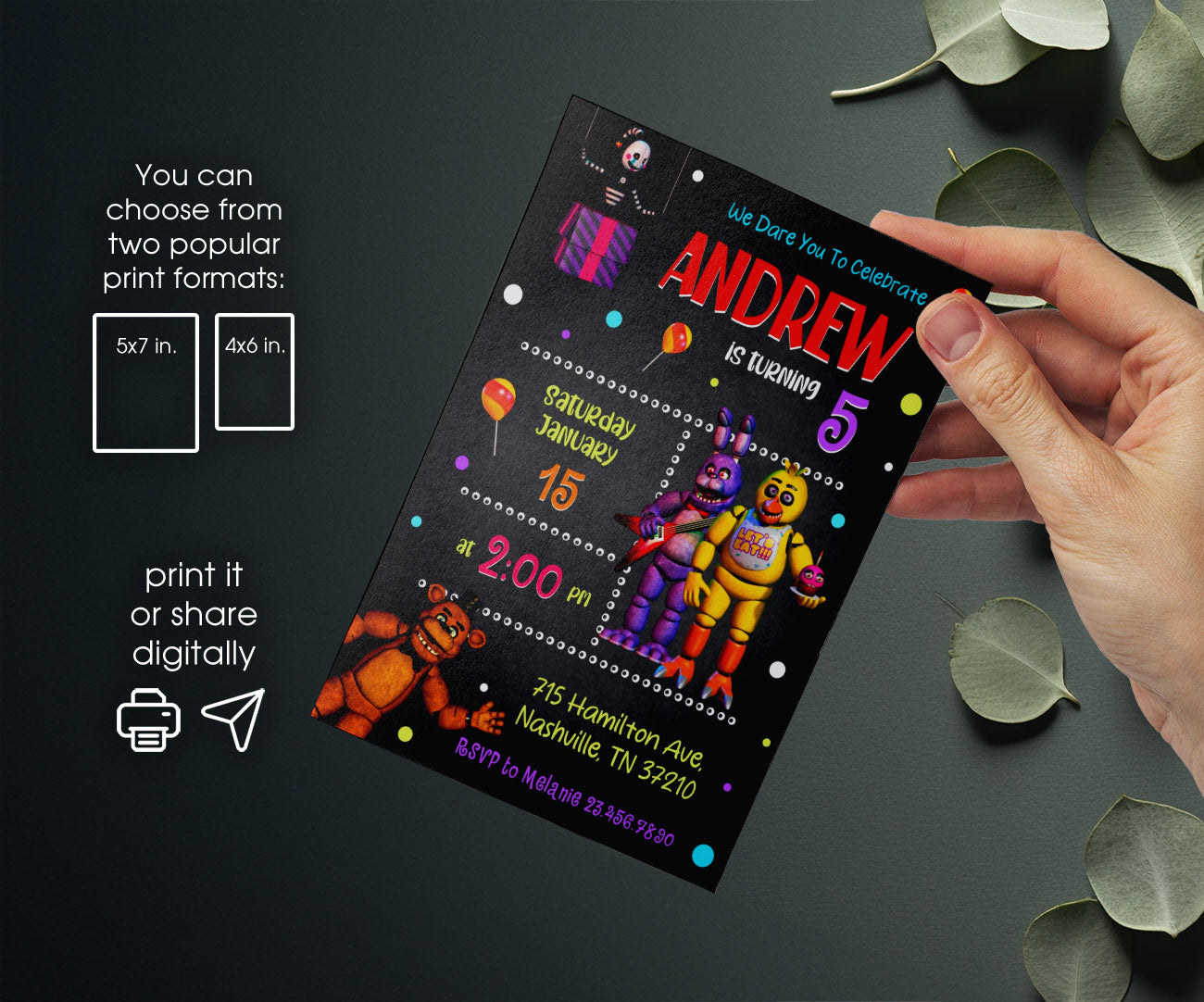 Five Nights at Freddy's customizable invitation template | Share or Print | DV962