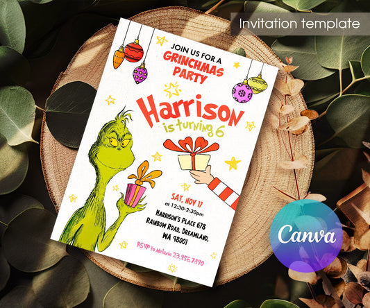 Dr Seuss How the Grinch Stole Christmas customizable invitation template | Share or Print | TL855