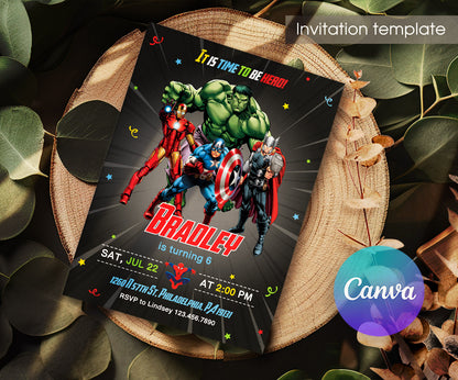 Avengers Marvel Superhero customizable invitation template | Share or Print | boy | NR977