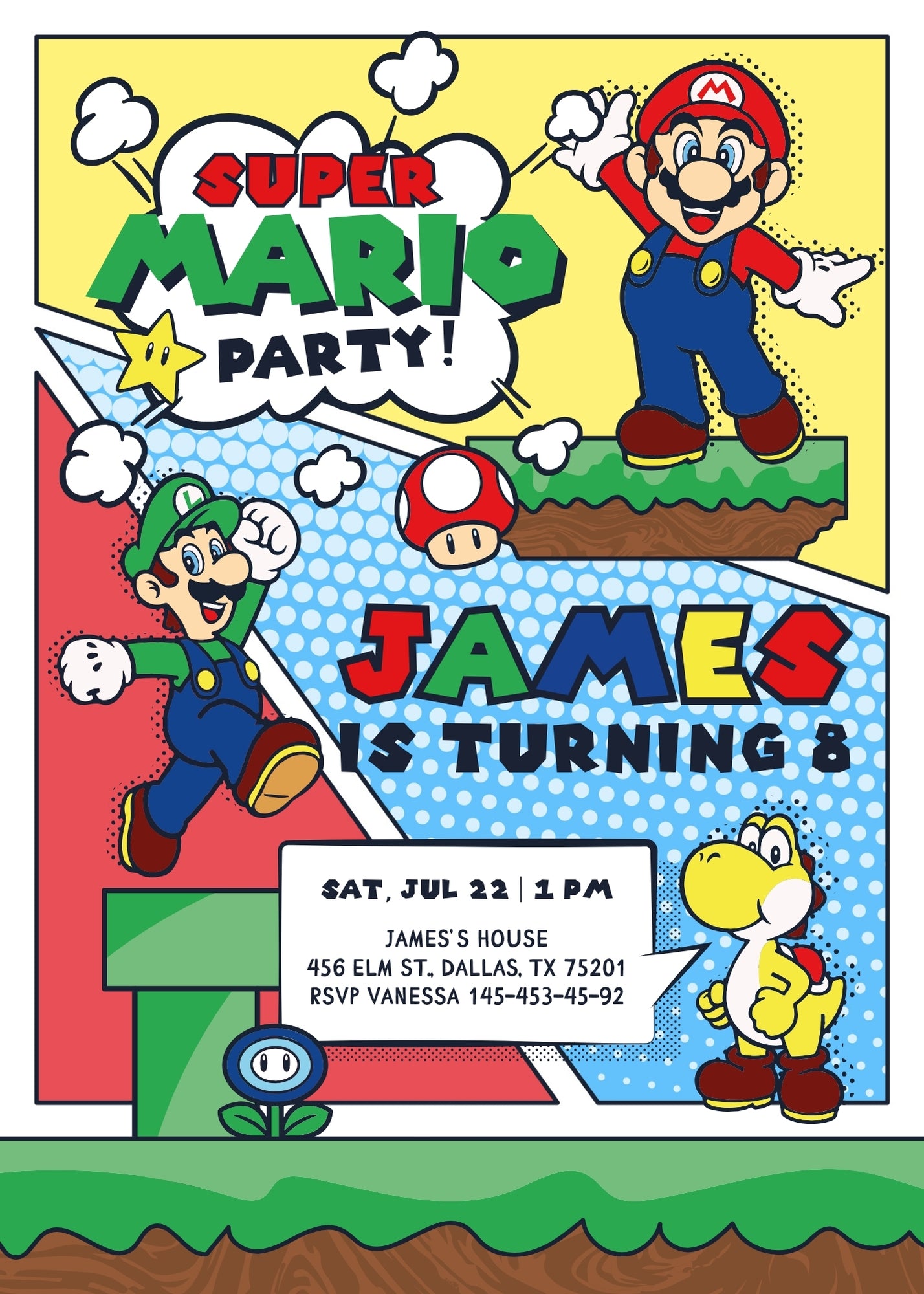 Super Mario Bros customizable invitation template | Share or Print | LR367