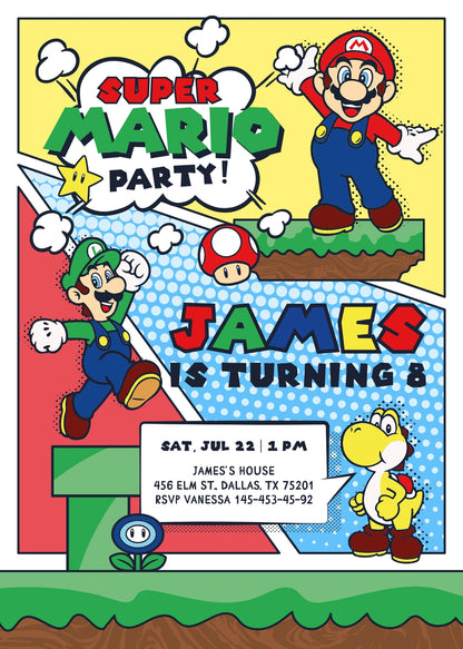 Super Mario Bros customizable invitation template | Share or Print | LR367
