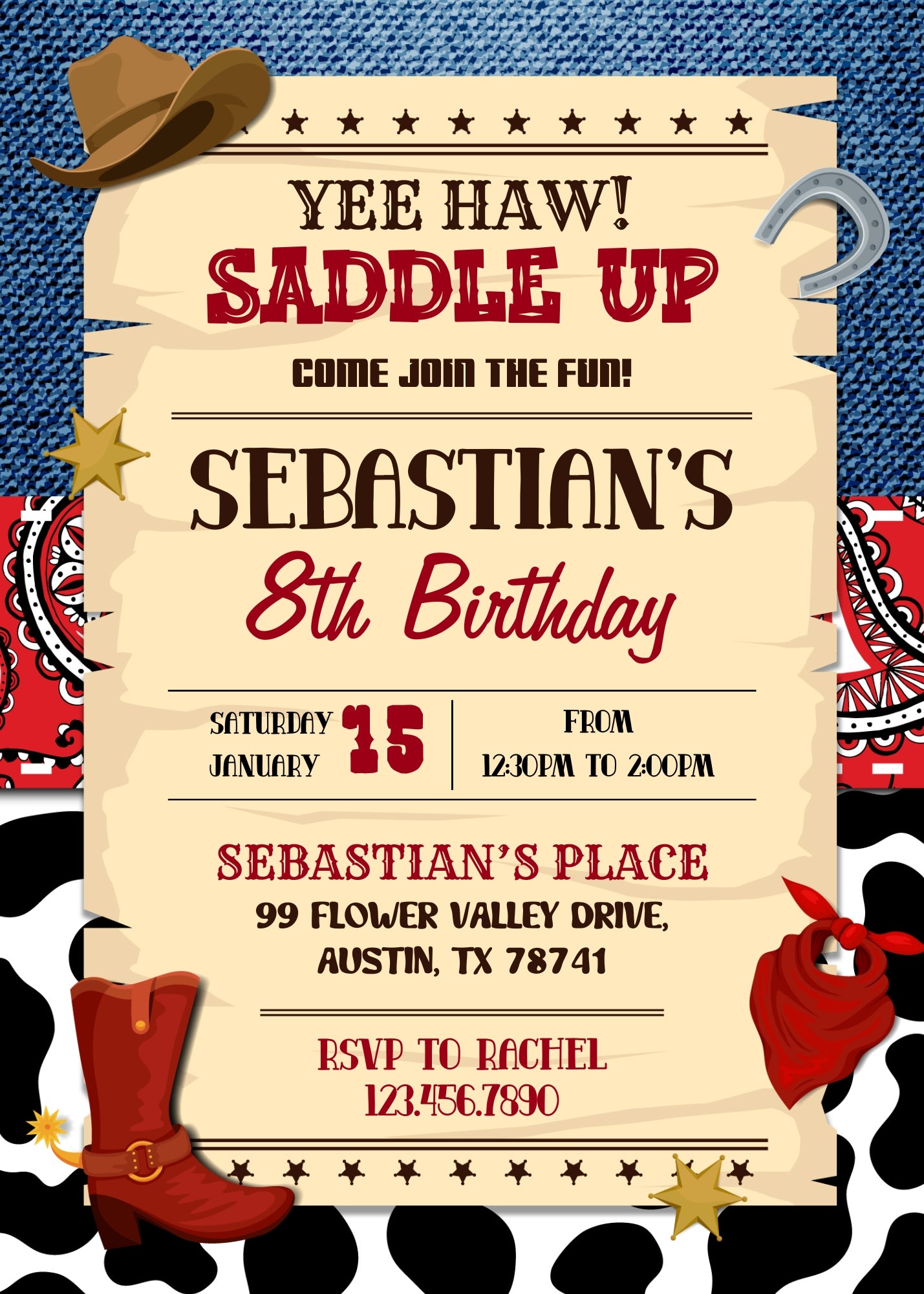 Cowboy Rodeo customizable invitation template | Share or Print | boy | UH161