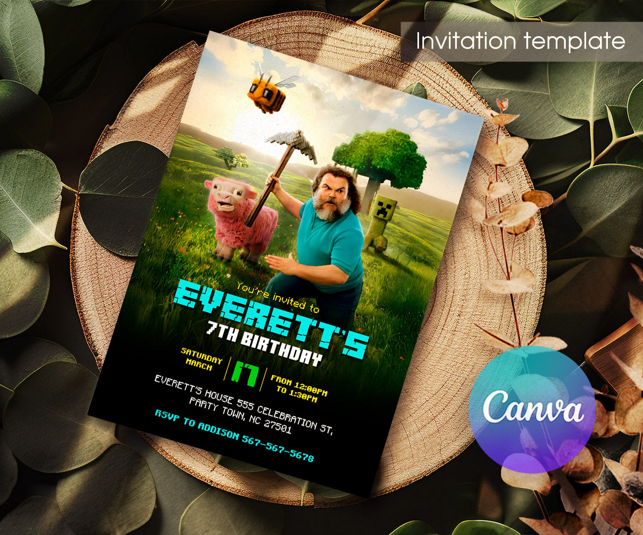 Minecraft Movie Gamer customizable invitation template | Share or Print | JX746