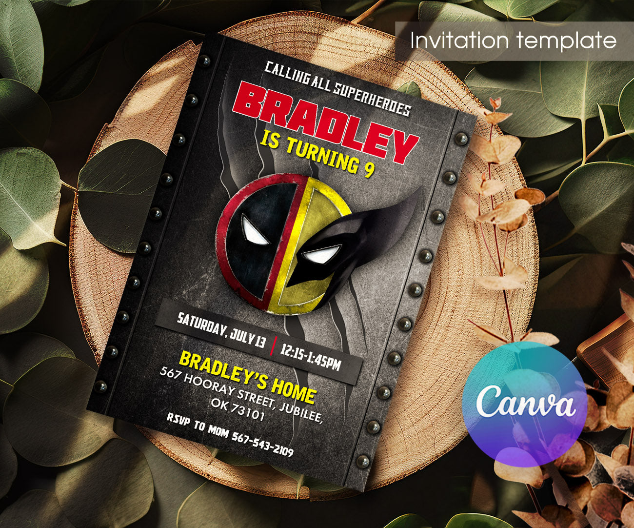 Deadpool Wolverine Marvel customizable invitation template | Share or Print | boy | HX325