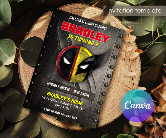 Deadpool Wolverine Marvel customizable invitation template | Share or Print | boy | HX325