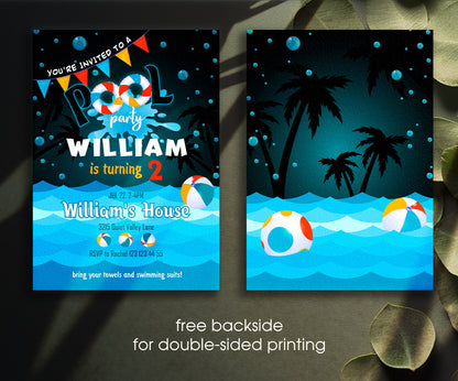 Pool Party customizable invitation template | Share or Print | YN024