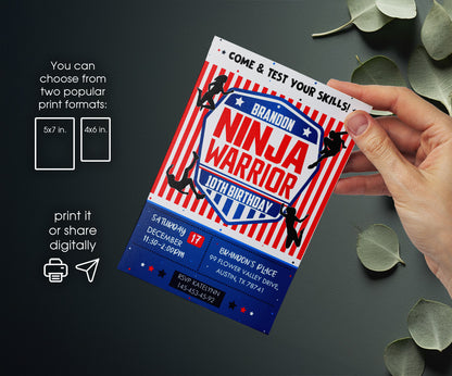 American Ninja Warrior customizable invitation template | Share or Print | TE319