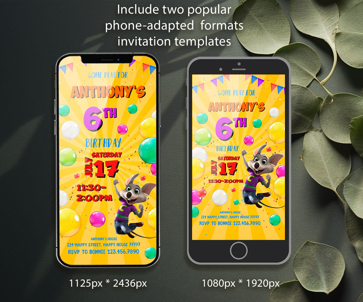 Chuck E. Cheese customizable invitation template | Share or Print | RS533