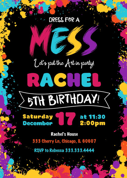 Art Dress For A Mess customizable invitation template | Share or Print | girl | QF108