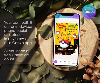 Pokemon Pikachu customizable invitation template | Share or Print | MK784