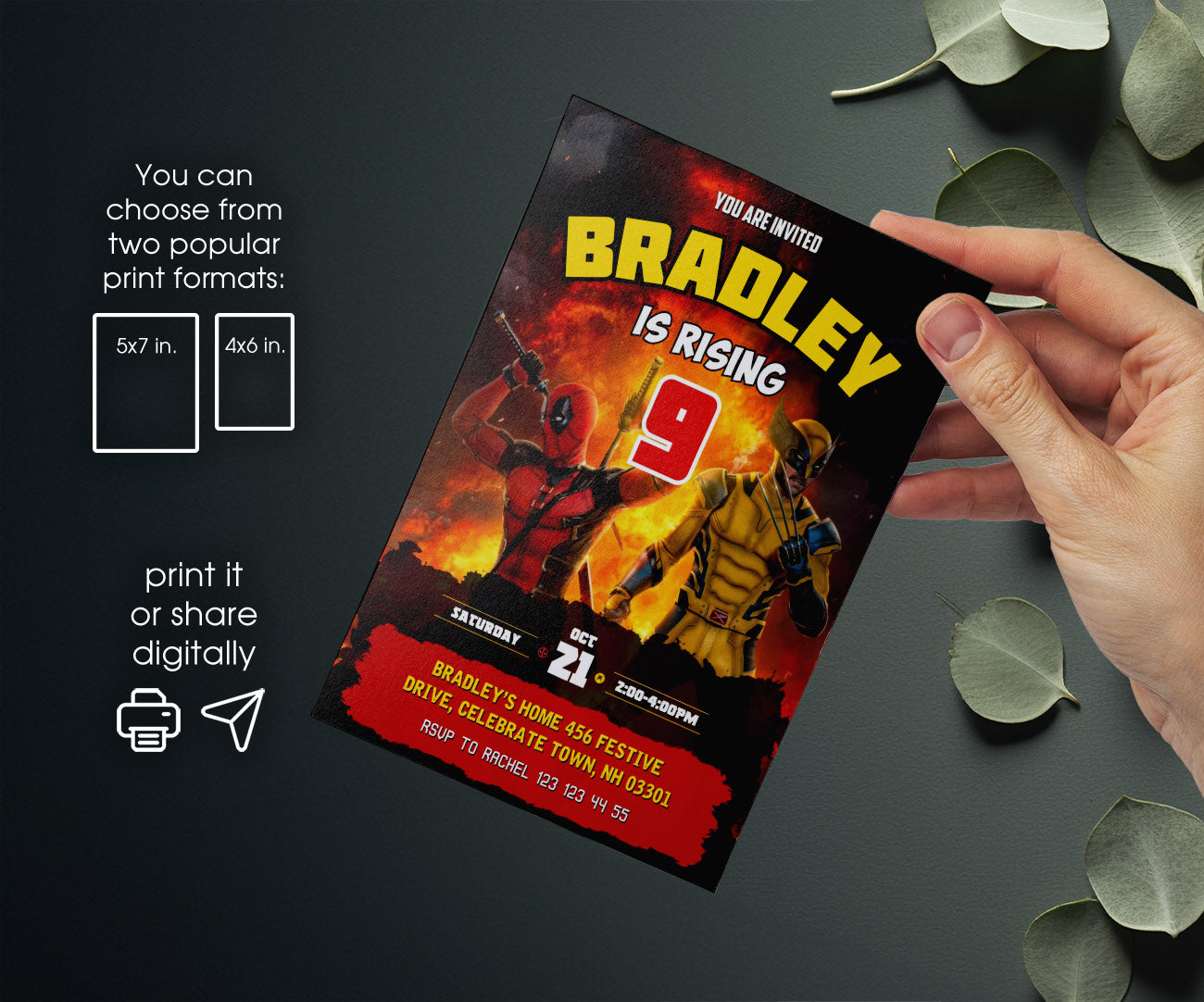 Deadpool Wolverine Marvel customizable invitation template | Share or Print | boy | ZP701