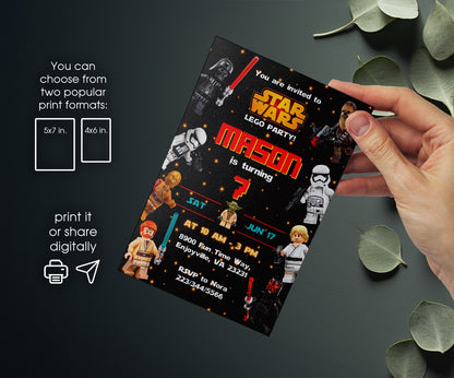Star Wars Darth Vader Lego Minifigures customizable invitation template | Share or Print | MK293