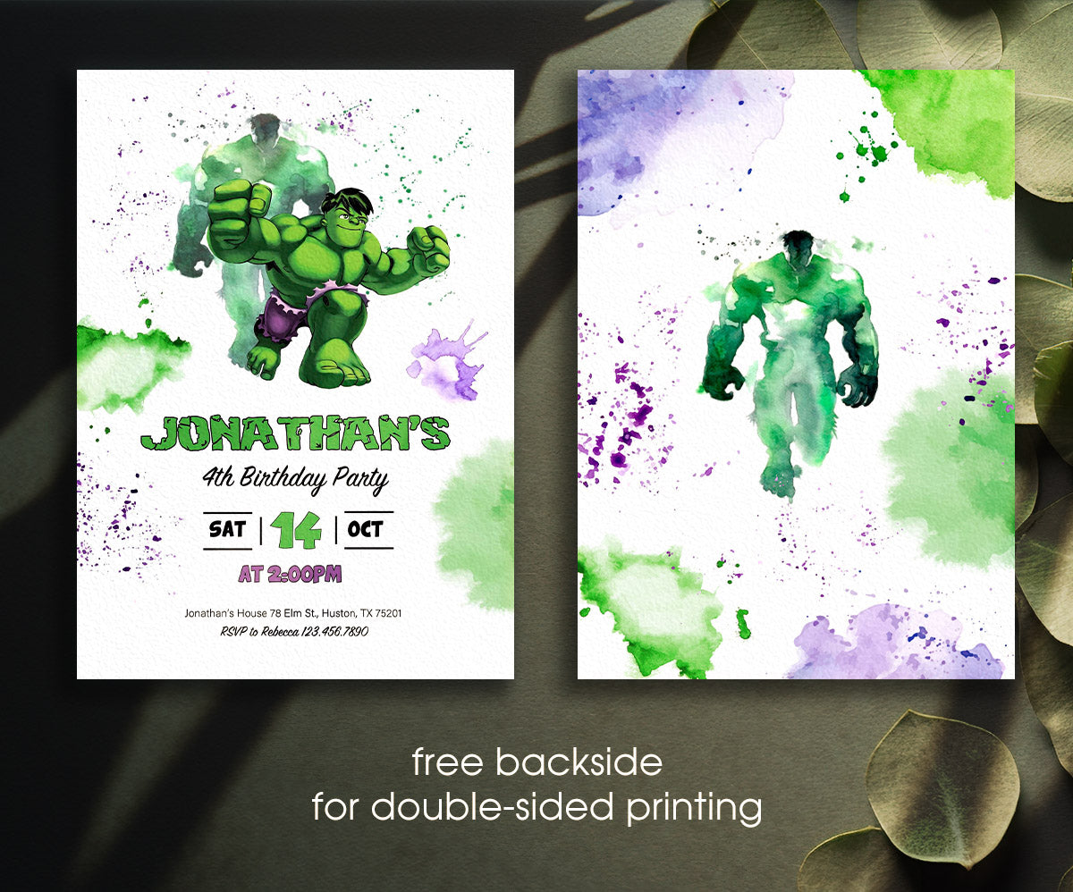 Hulk The Avengers Marvel Superhero customizable invitation template | Share or Print | boy | FC479
