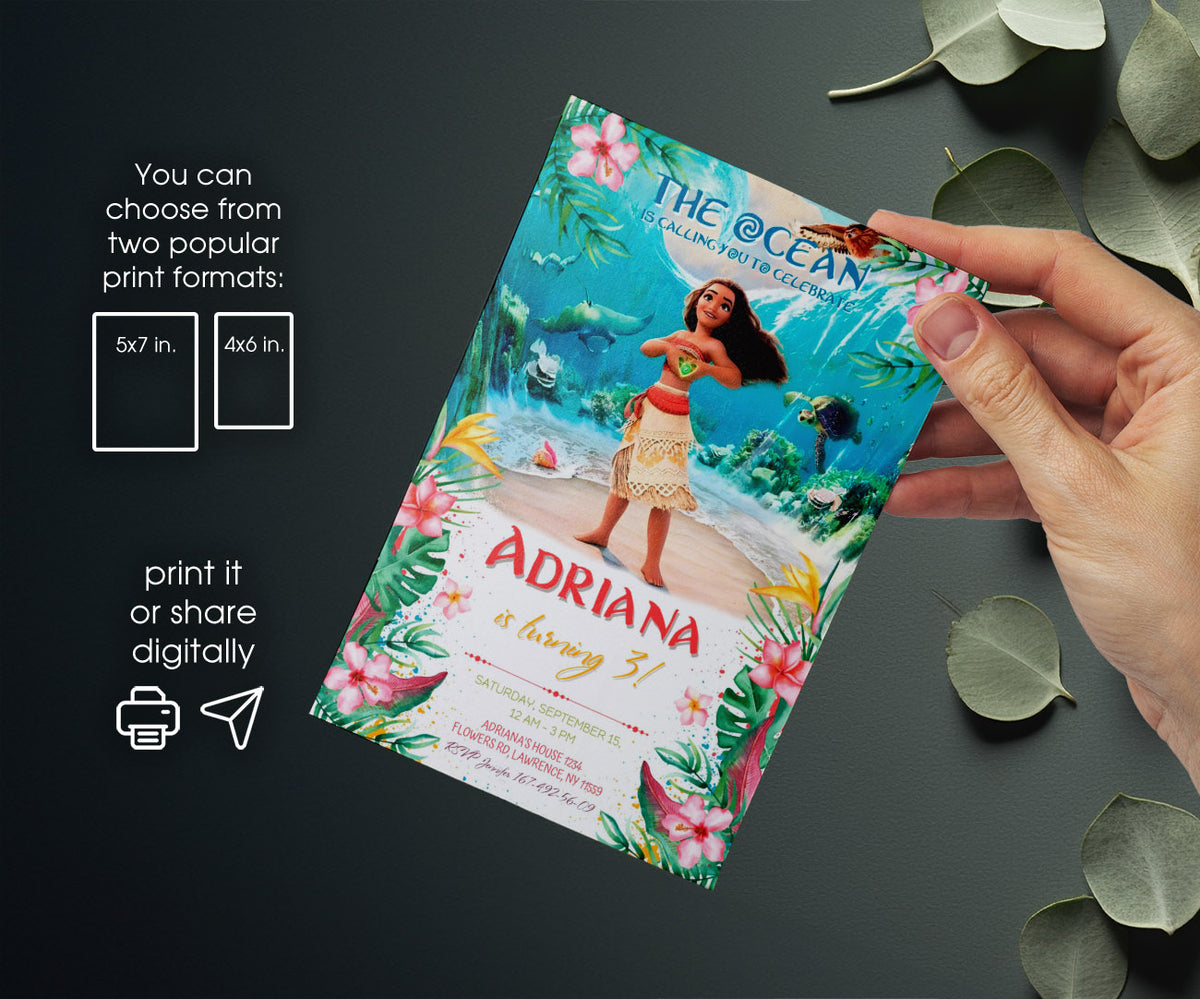 Moana Princess customizable invitation template | Share or Print | girl | ZL936