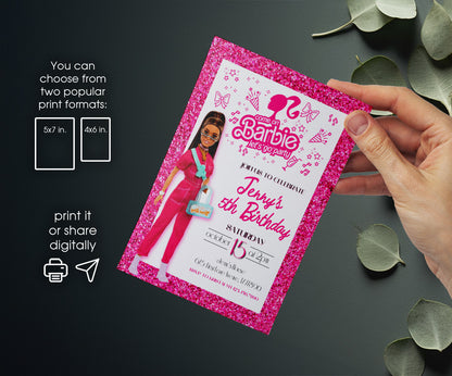 Barbie Pink customizable invitation template | Share or Print | girl | LQ842