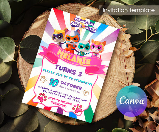 SuperKitties customizable invitation template | Share or Print | SP241