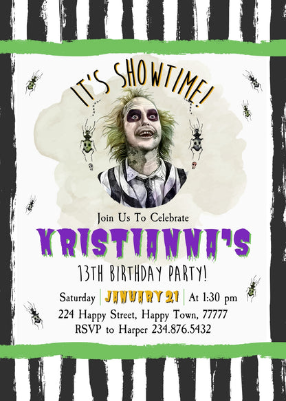 Beetlejuice Halloween customizable invitation template | Share or Print | KG867