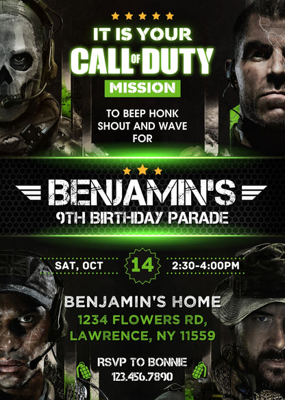 Call of Duty Gamer customizable invitation template | Share or Print | boy | FC459