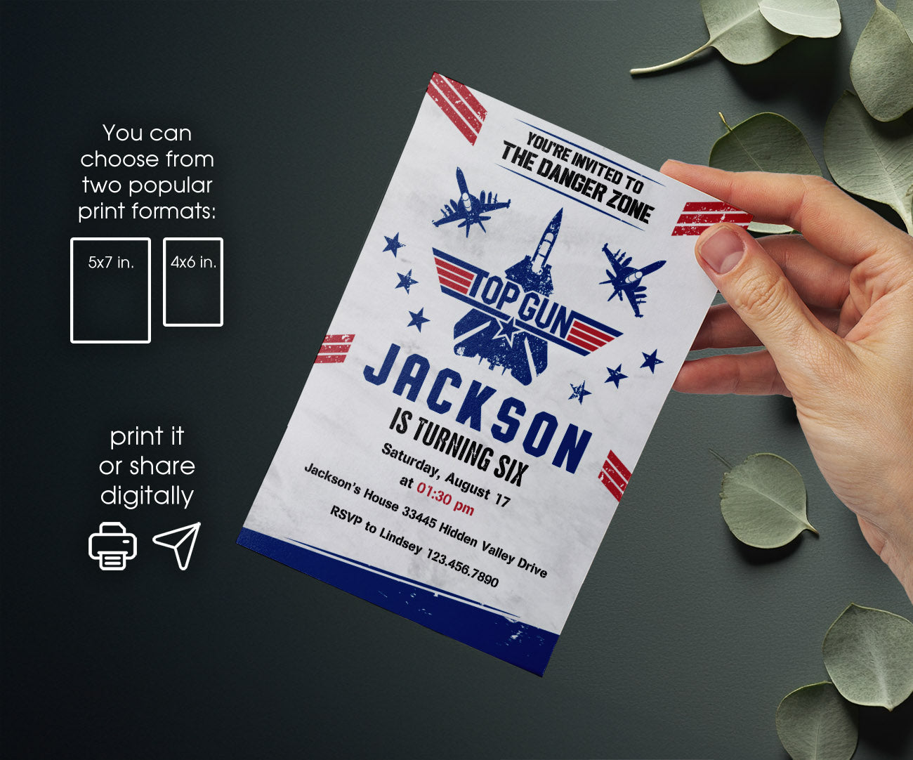 Top Gun Maverick Jet Fighter customizable invitation template | Share or Print | boy | AQ134