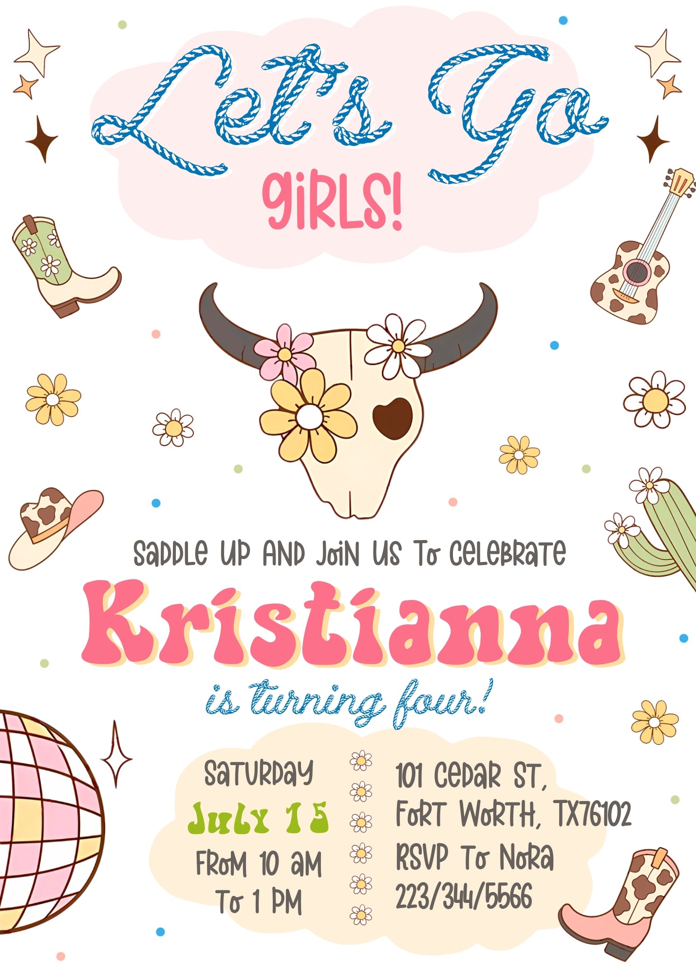 Cowgirl Pink Rodeo customizable invitation template | Share or Print | girl | RD669
