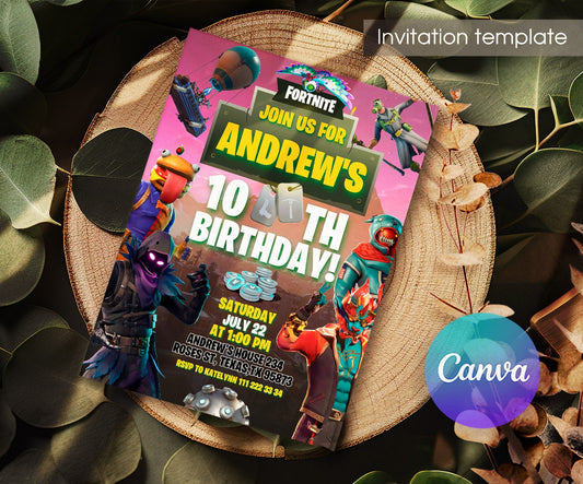 Fortnite Gamer customizable invitation template | Share or Print | boy | FL060