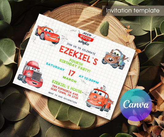 Cars Lightning Mcqueen Four customizable invitation template | Share or Print | boy | VB850