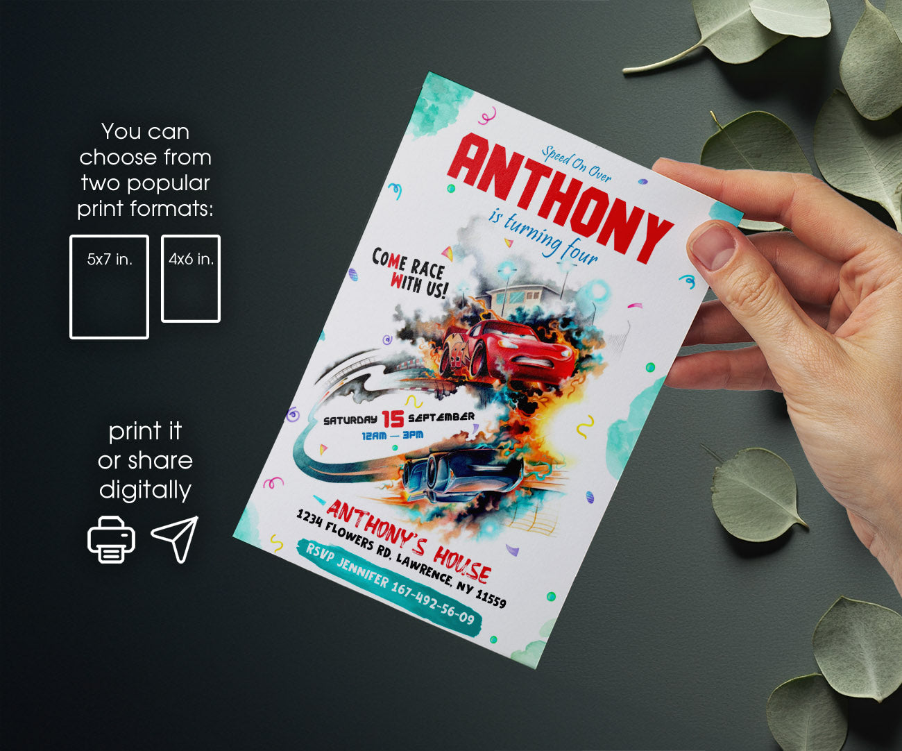 Cars Lightning McQueen customizable invitation template | Share or Print | boy | AN257