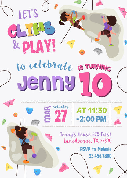 Rock Climbing customizable invitation template | Share or Print | KA757