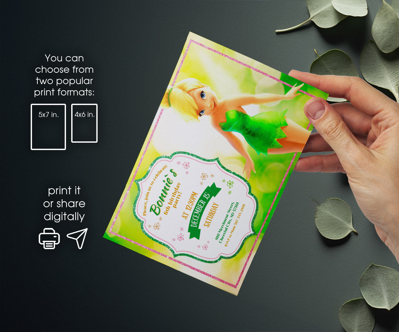 Tinker Bell Fairy Princess customizable invitation template | Share or Print | girl | LV950