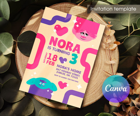 Trolls Poppy customizable invitation template | Share or Print | LH071