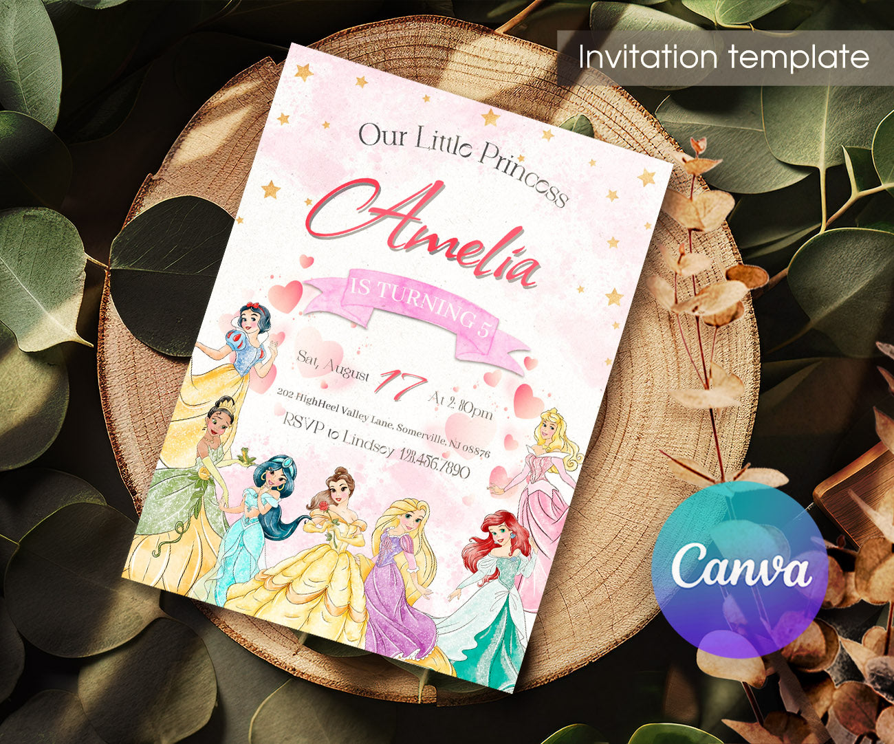 Disney Princess customizable invitation template | Share or Print | girl | AB182