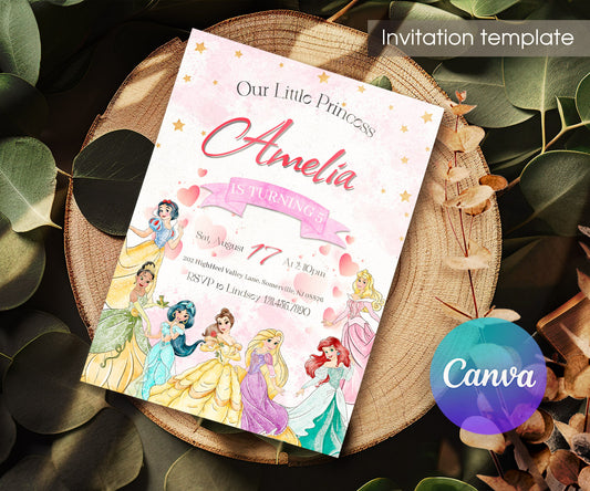 Disney Princess customizable invitation template | Share or Print | girl | AB182
