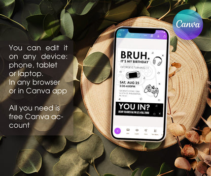 Bruh Gamer customizable invitation template | Share or Print | boy | SQ646