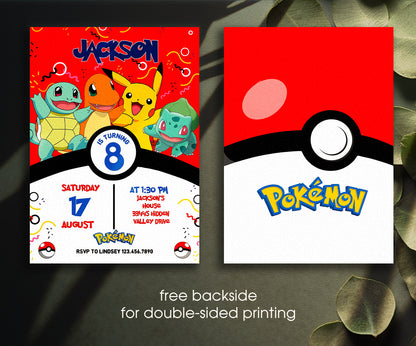 Pokemon Pikachu customizable invitation template | Share or Print | CD763