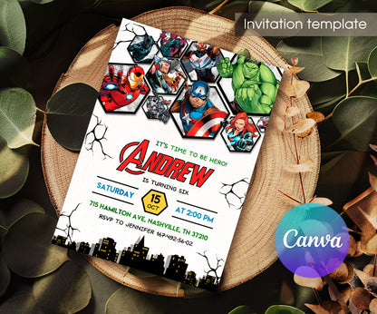 Avengers Marvel Superhero customizable invitation template | Share or Print | boy | TJ390