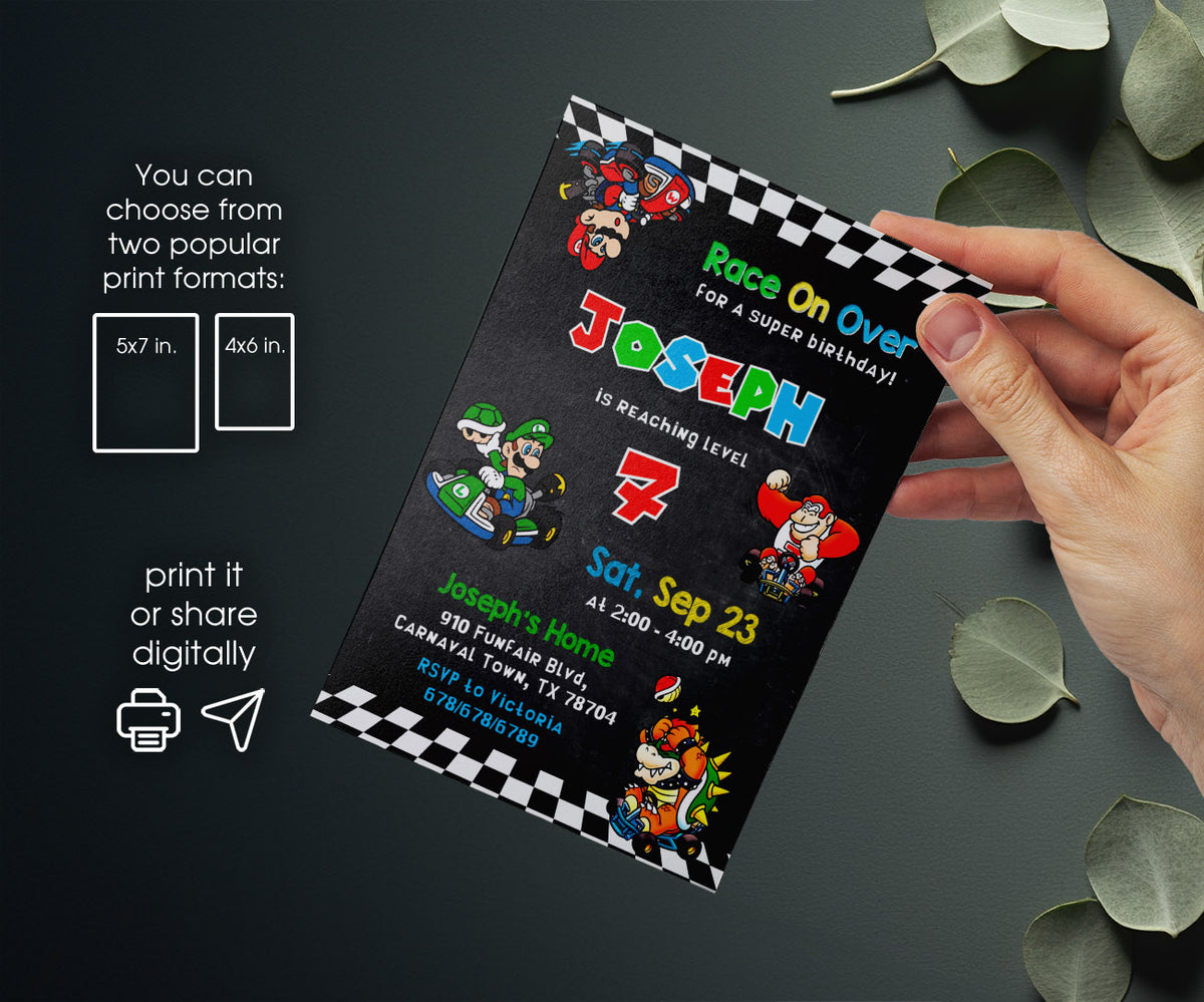 Mario Kart Gamer customizable invitation template | Share or Print | boy | TH873