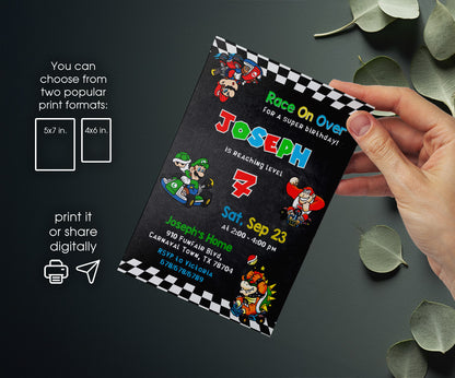 Mario Kart Gamer customizable invitation template | Share or Print | boy | TH873