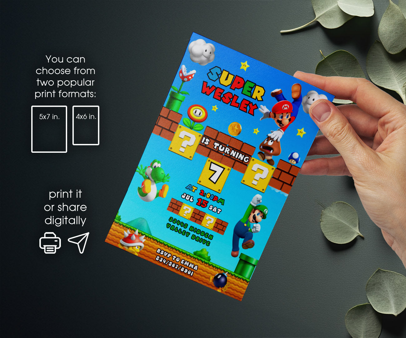 Super Mario Bros customizable invitation template | Share or Print | FE283